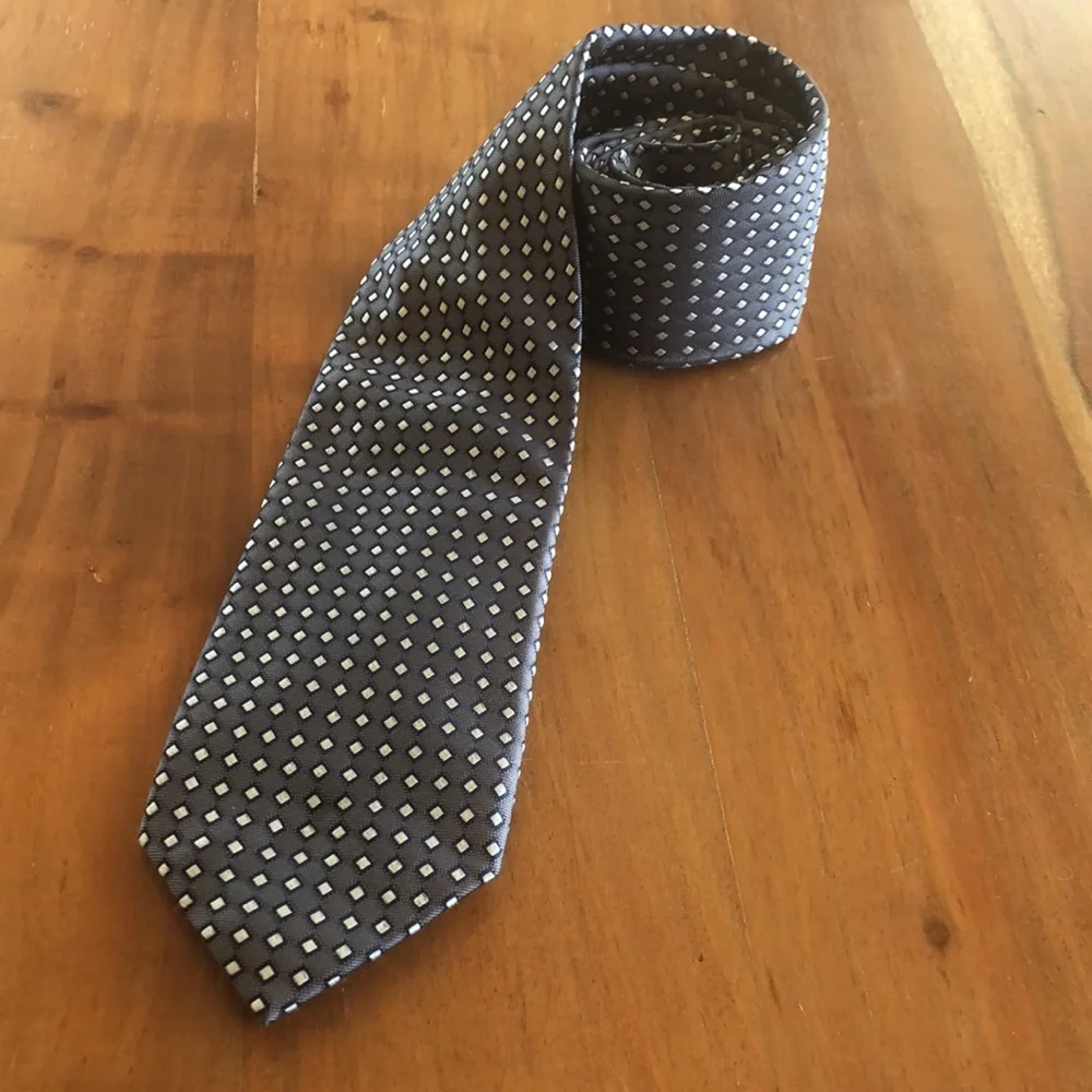 Haines & Bonner‎ London 100% Silk Handmade Tie Gray, Navy & Cream - EUC